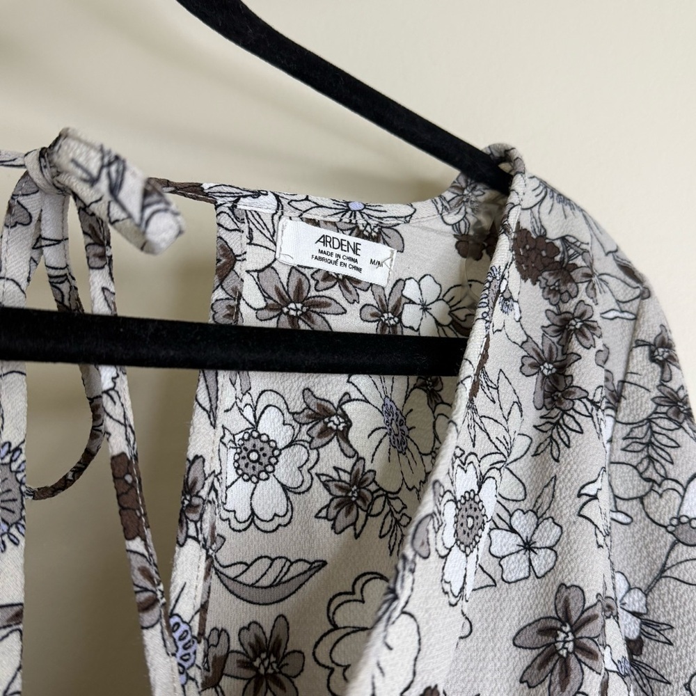 Floral Chiffon Wrap Blouse | Light & Flowy Tie-Back V-Neck Top Elastic Waist - Picture 3 of 3